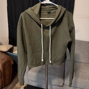 wild fable Olive Green Cropped Drawstring Hoodie